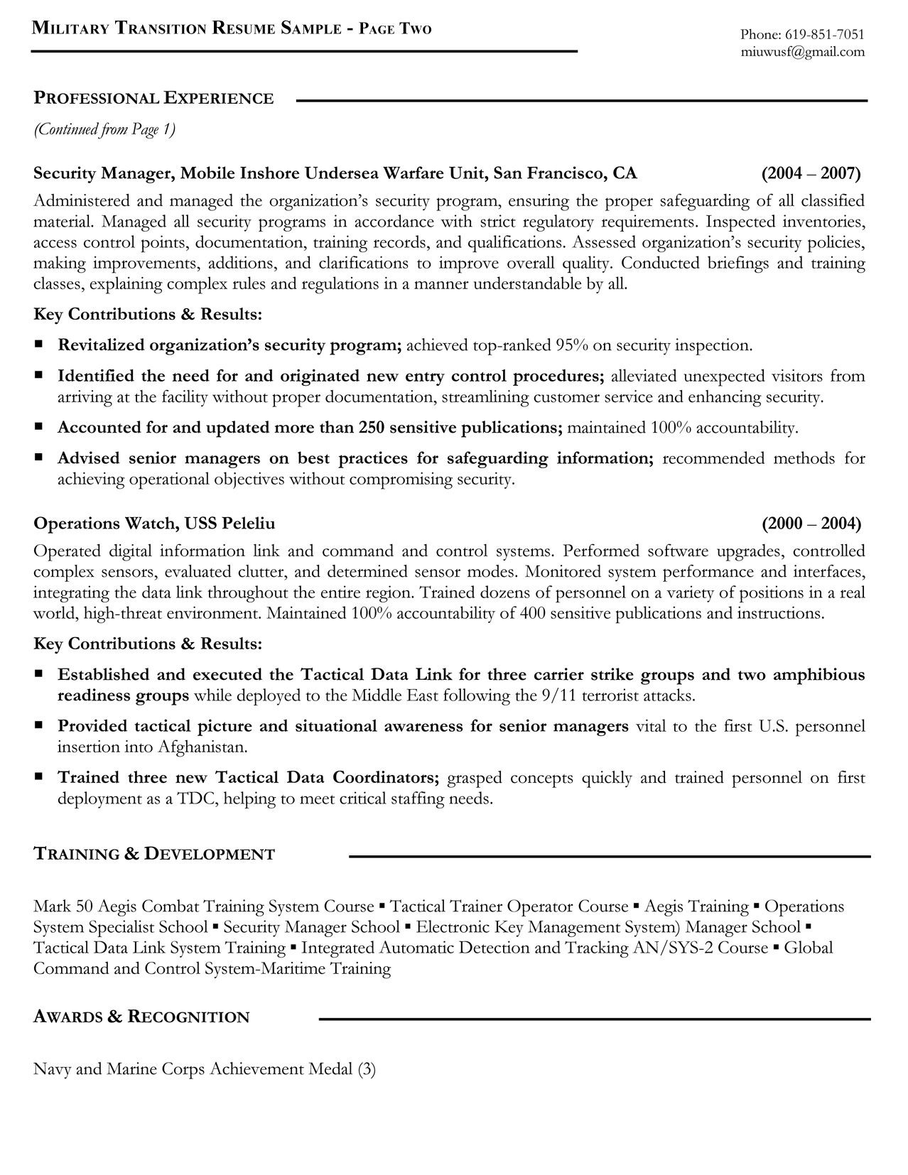 Sample Military to Civilian Transition Resume Resume Builder Examples Resumes Livecareer Login Live Career …