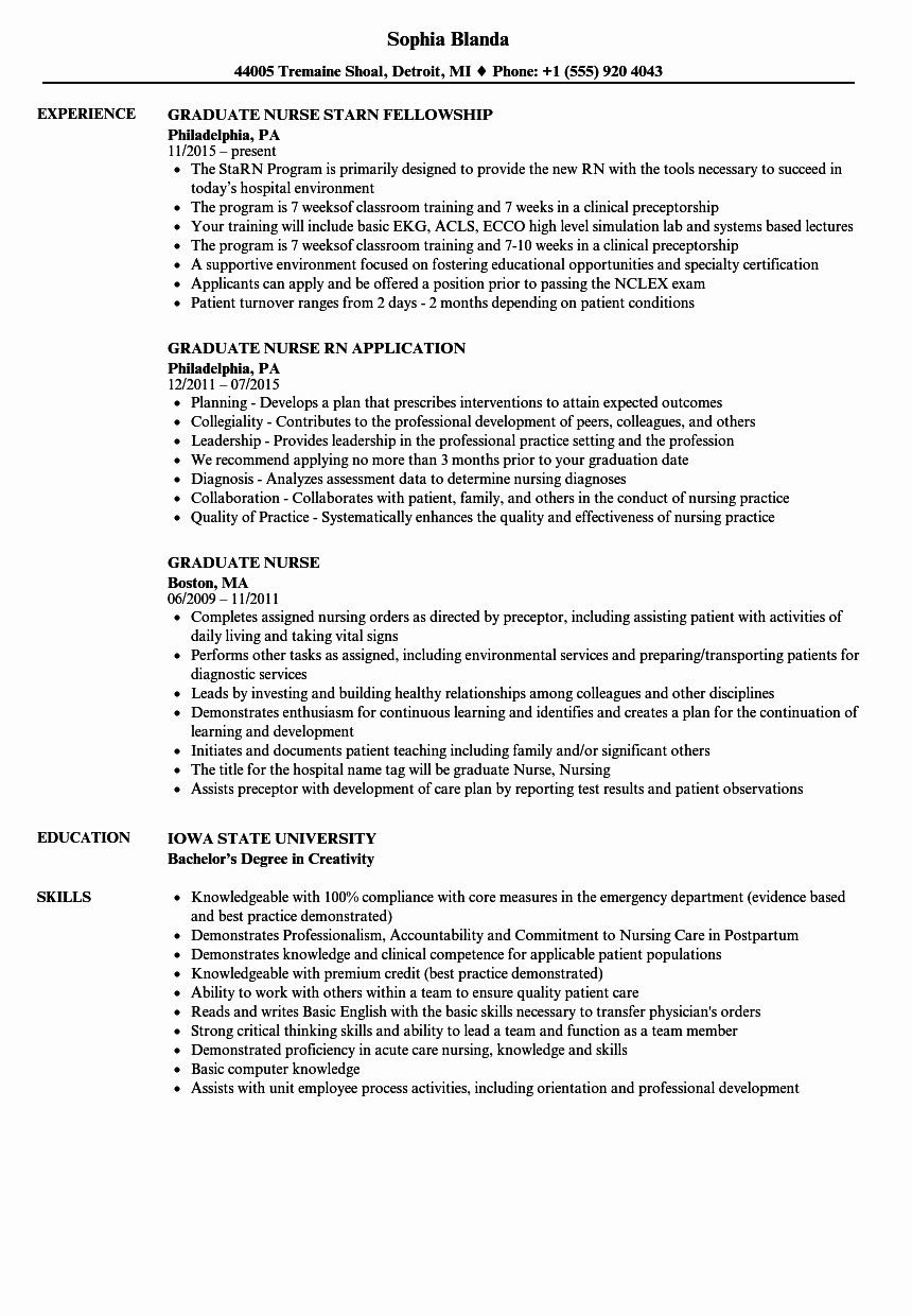 Sample New Grad Nurse Practitioner Resume New Graduate Nurse Resume Examples Fresh Graduate Nurse Resume …