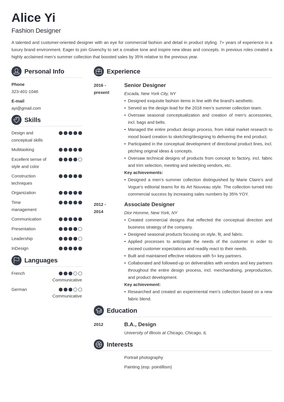 Sample Resume Fashion Design Personal Statement Fashion Designer Resume Examples & Writing Guide [20 Tips]