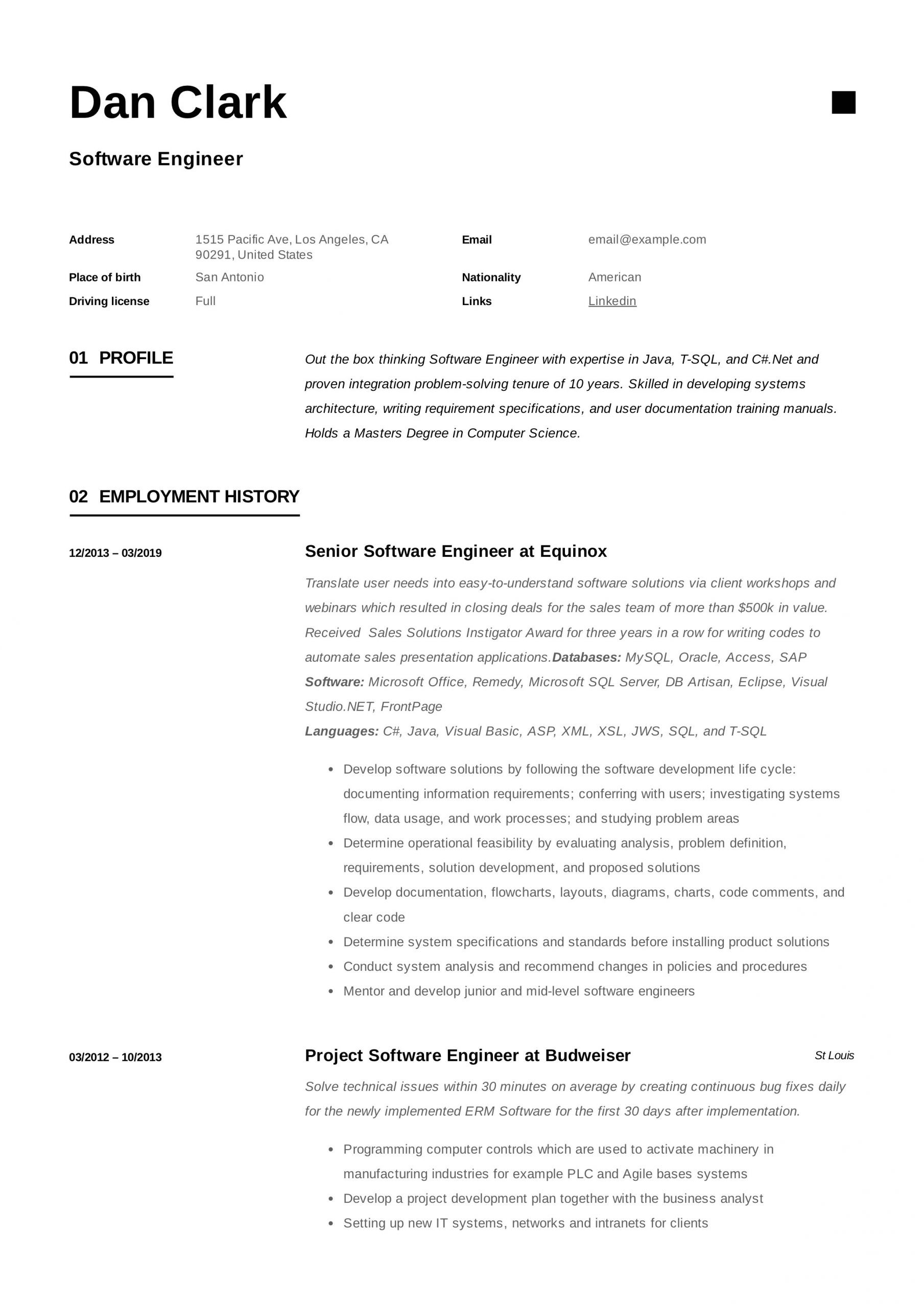 Sample Resume for 10 Years Experience software Engineer 10 Years Experience software Engineer Resume