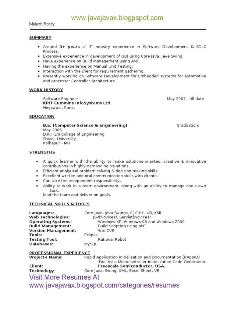 Sample Resume for 3 Years Experience In Java Downloadmela Java 3 Years Experience Resume