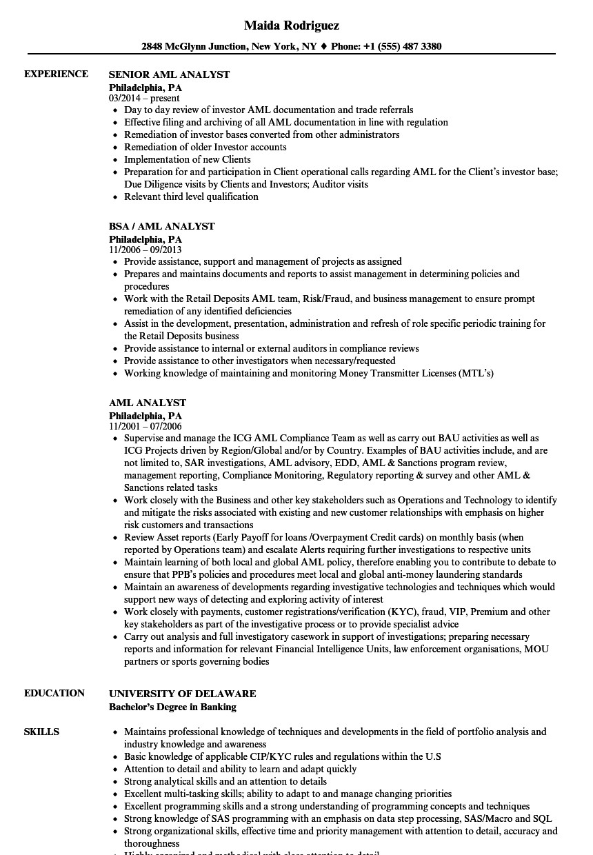 Sample Resume for Aml Kyc Analyst Resume Kyc Analyst