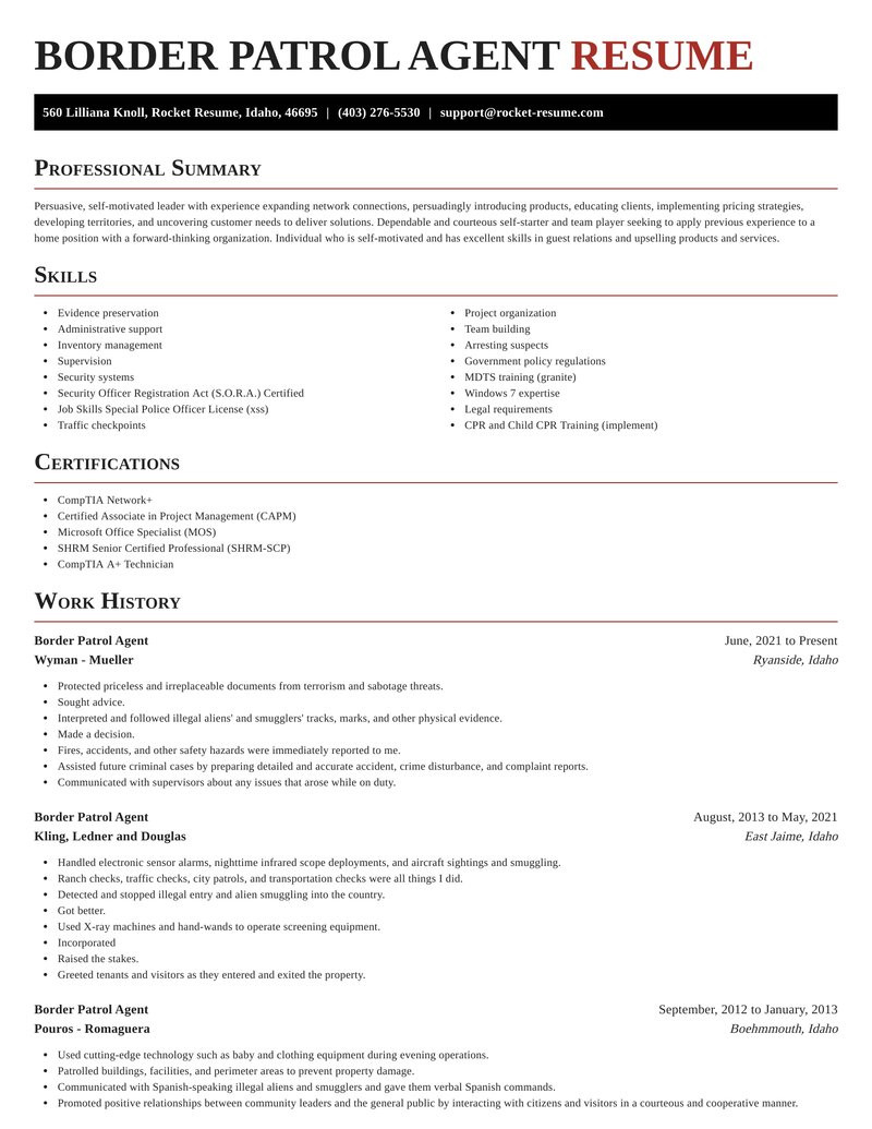 Sample Resume for Border Patrol Agent Border Patrol Agent Resume Builder & Examples Rocket Resume