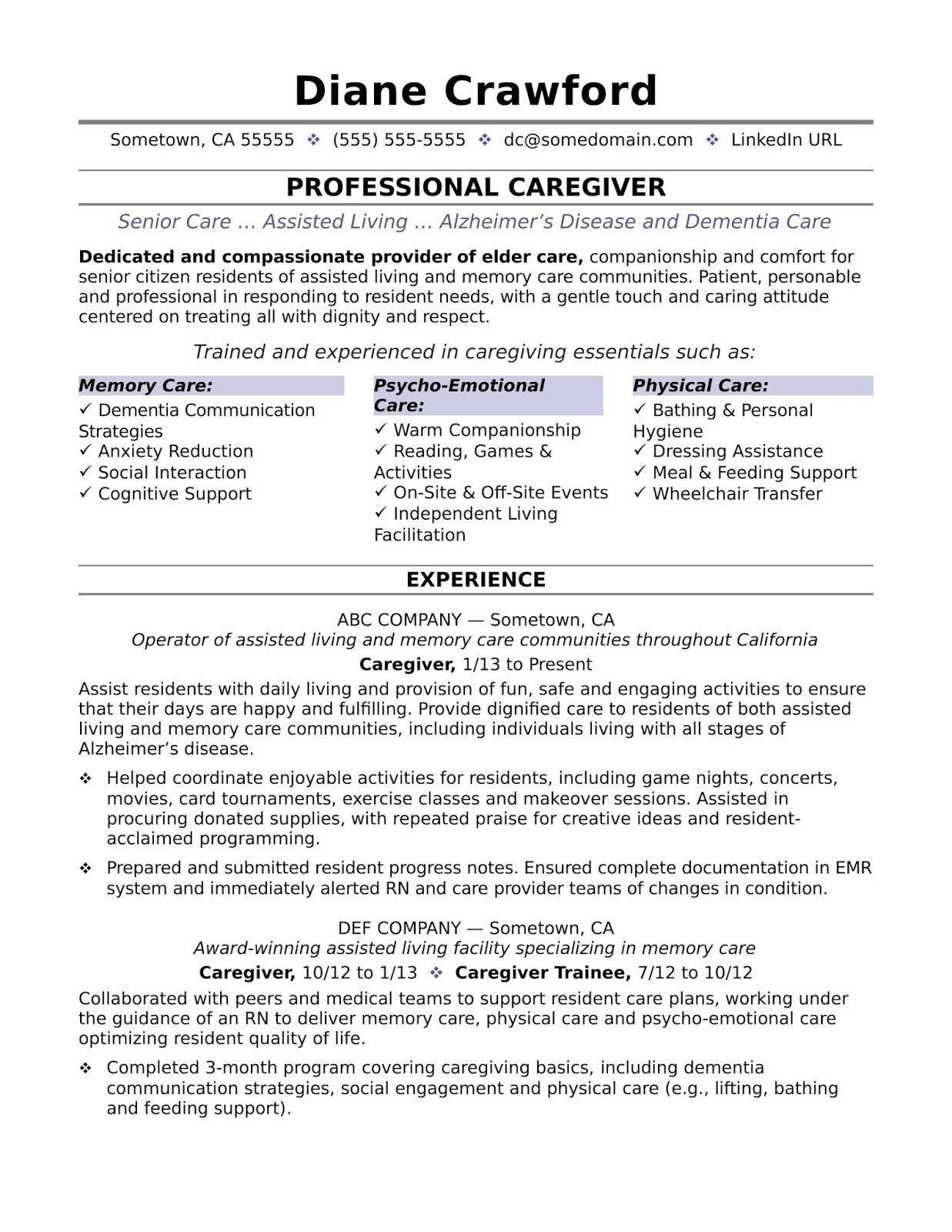 Sample Resume for Caregiver In Canada Caregiver Resume Caregiver Resume Sample Caregiver
