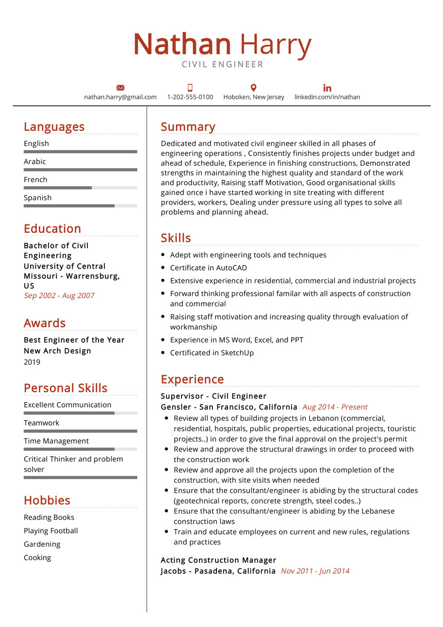 Sample Resume for Civil Engineer Fresher Pdf Civil Engineer Resume Example Cv Sample [2020] – Resumekraft