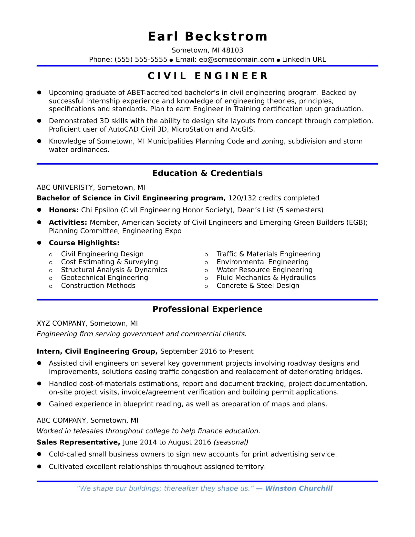 Sample Resume for Civil Engineer Fresher Pdf Civil Engineering