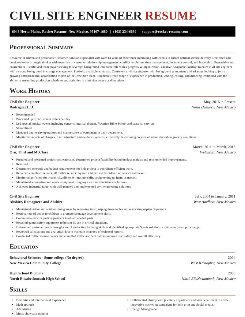 Sample Resume for Civil Site Engineer Civil Site Engineer Resumes