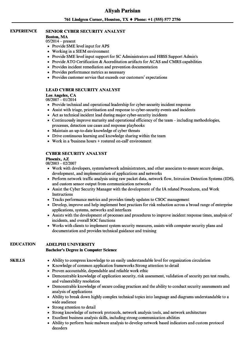 Sample Resume for Entry Level Cyber Security Entry Level Cyber Security Resume