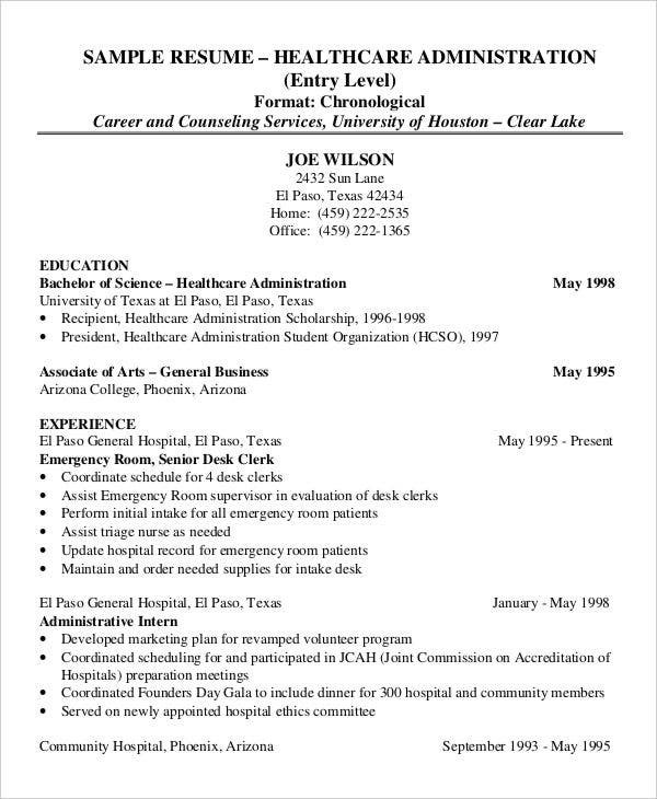 Sample Resume for Entry Level Healthcare Administration 50 Administration Resume Samples Pdf Doc