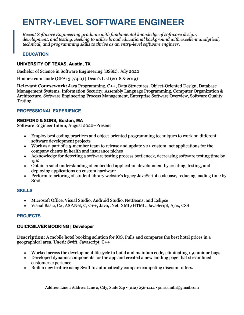 Sample Resume for Entry Level software Engineers Entry Level software Engineer Resume [sample & Writing Tips]