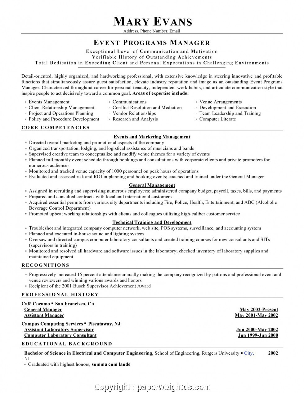 Sample Resume for event Management Job Best event Manager Template event Coordinator Resume