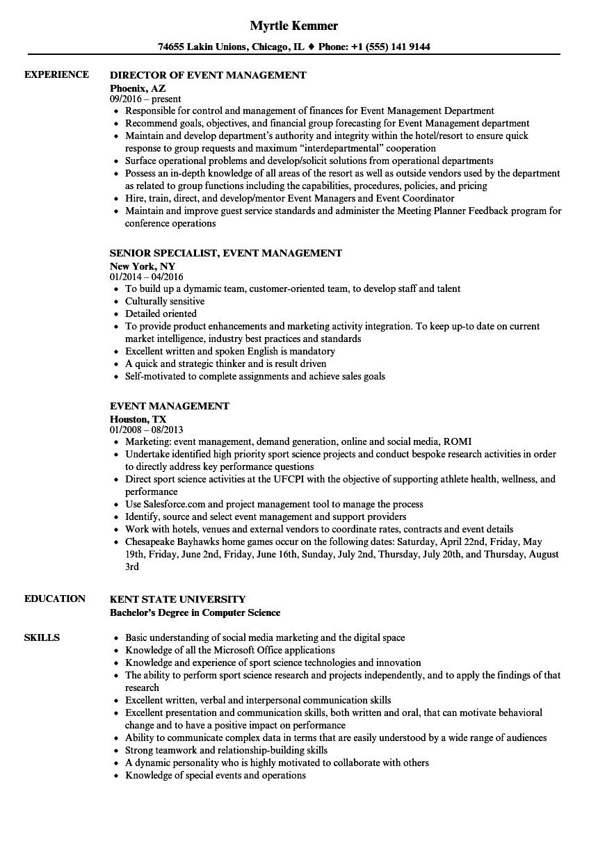 Sample Resume for event Management Job event Management Resume Samples