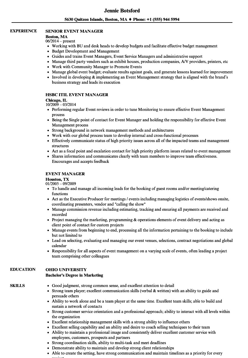 Sample Resume for event Management Job event Manager Resume Samples