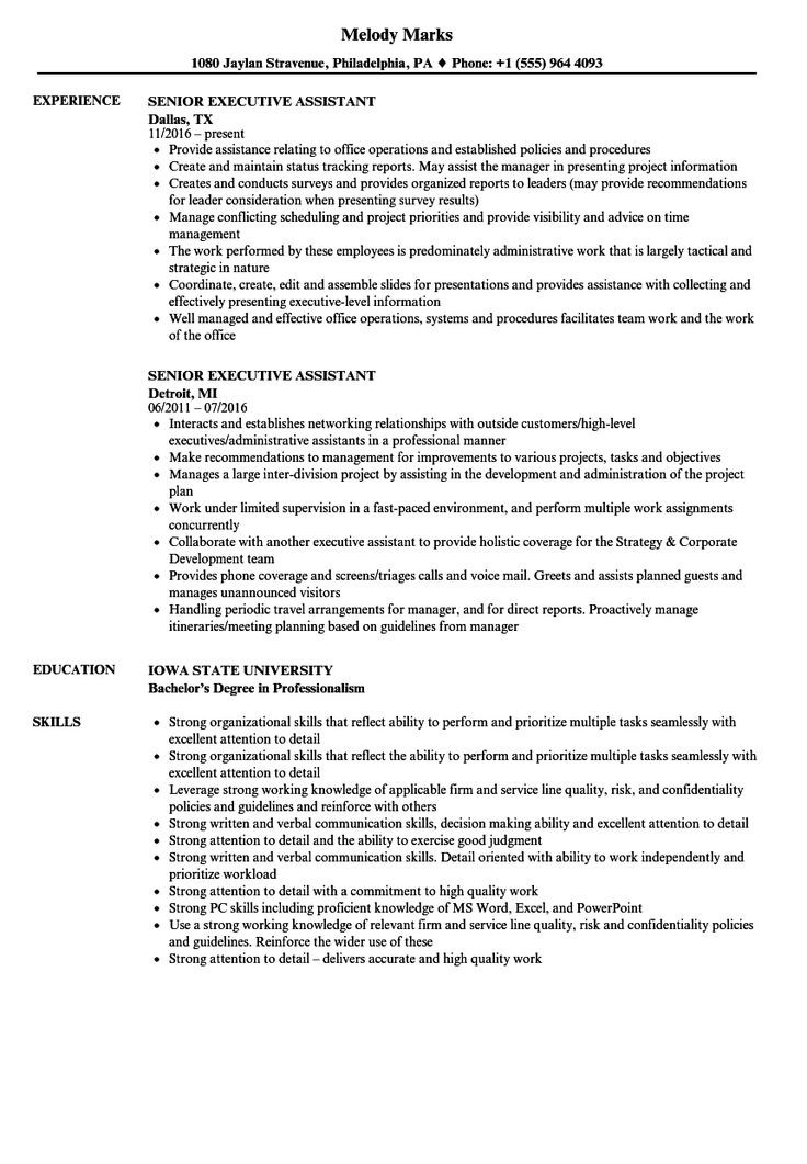 Sample Resume for Executive assistant to Senior Executive Executive assistant Resume Samples