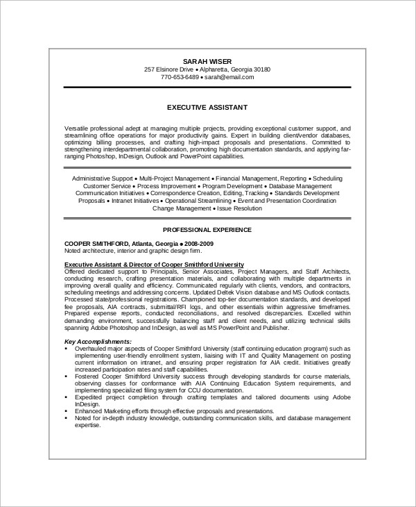 Sample Resume for Executive assistant to Senior Executive Free 10 Sample Executive Resume Templates In Ms Word