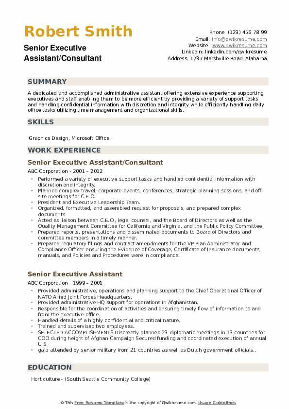 Sample Resume for Executive assistant to Senior Executive Senior Executive assistant Resume Samples