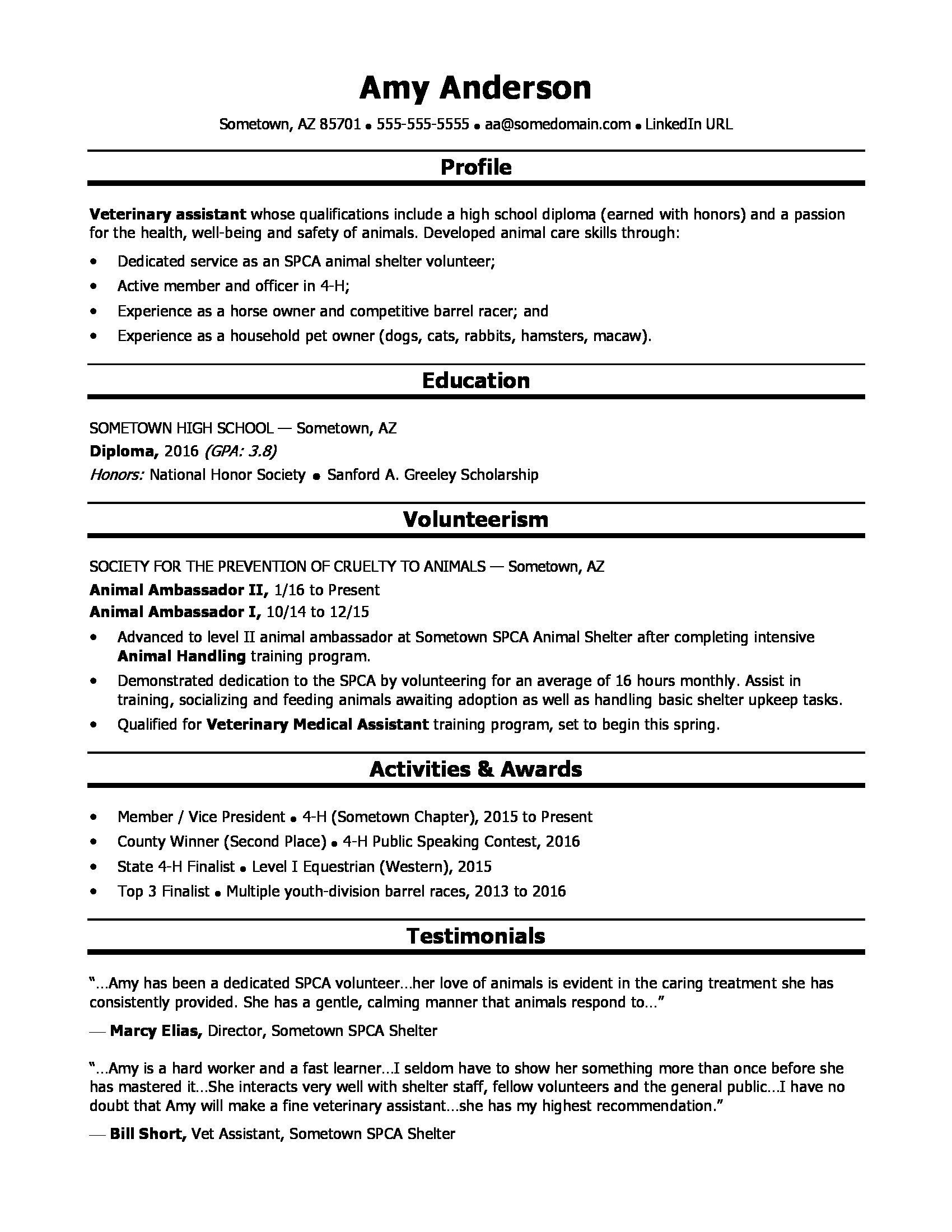 Sample Resume for Highschool Students with Volunteer Experience High School Grad Resume Sample Monster.com