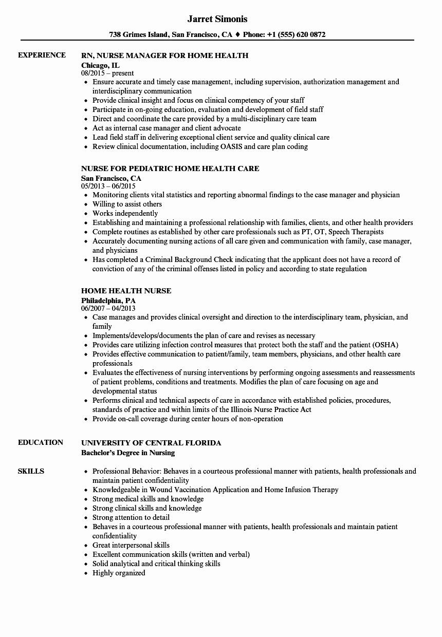 Sample Resume for Home Care Nurse Home Health Nurse Job Description Resume Unique Pediatric Home …
