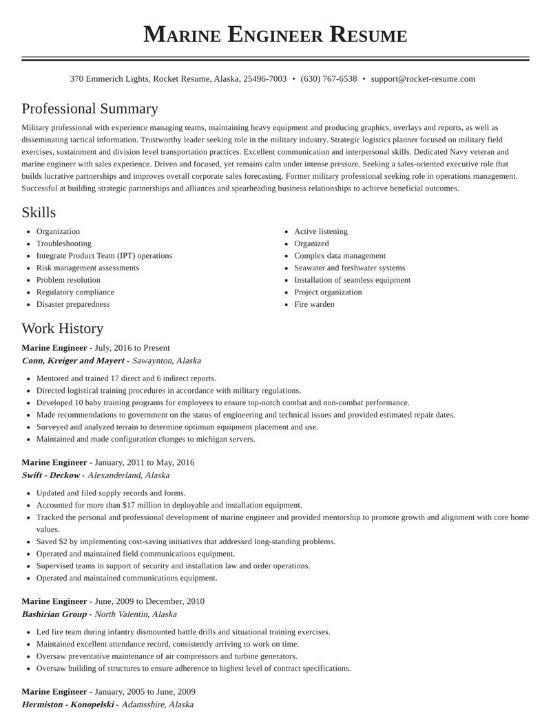 Sample Resume for Marine Engineering Cadet Marine Engineer Resumes