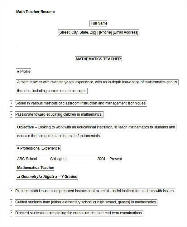 Sample Resume for Maths Teachers Freshers Free Teacher Resume 40 Free Word Pdf Documents