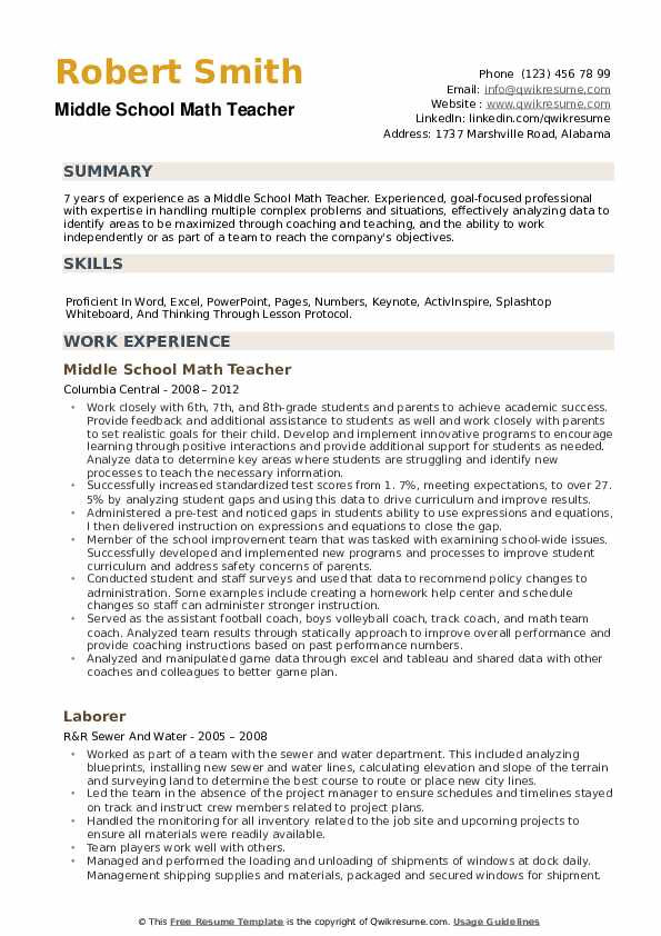 Sample Resume for Maths Teachers In India Maths Teacher Cv Pdf February 2021