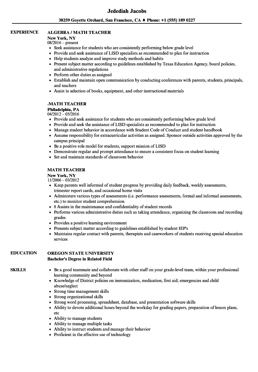 Sample Resume for Maths Teachers In India Maths Teacher Cv Pdf February 2021