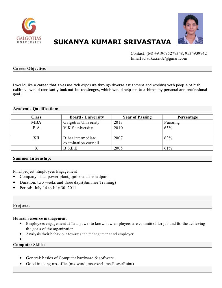 Sample Resume for Mba Freshers Pdf Free Download Mba Fresher Resume format