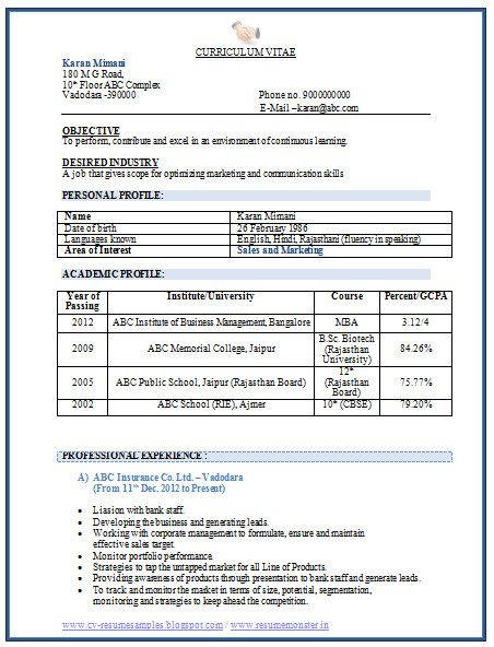Sample Resume for Mba Marketing Experience Over Cv and Resume Samples with Free Download Mba