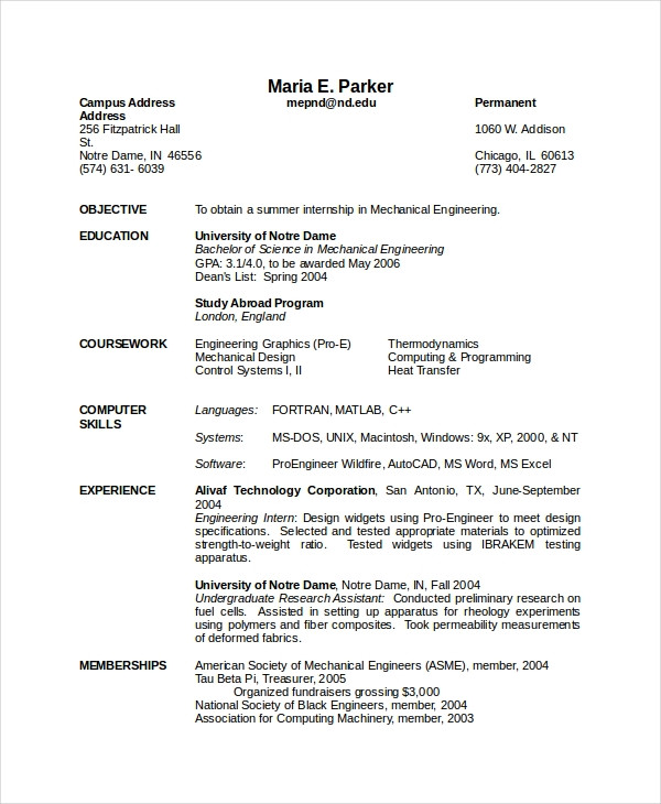 Sample Resume for Mechanical Engineer In Construction Mechanical Engineer Resume