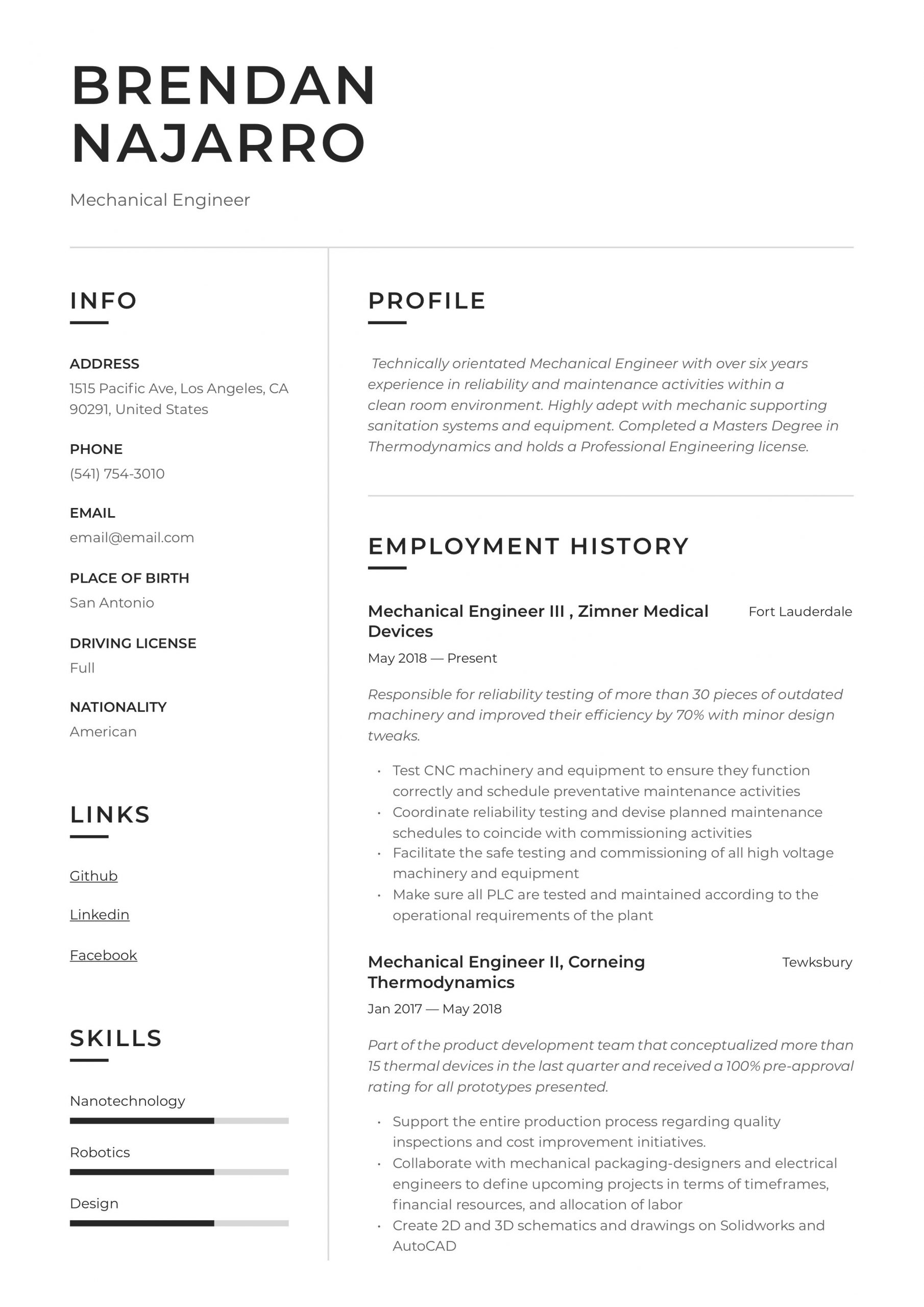 Sample Resume for Mechanical Engineer In Construction Mechanical Engineer Resume & Writing Guide