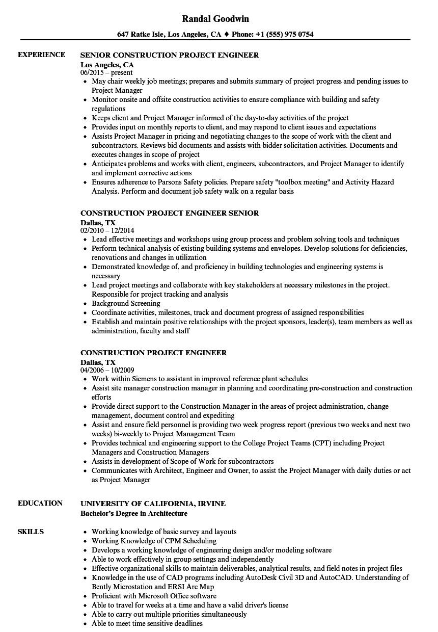 Sample Resume for Mechanical Engineer In Construction Road Construction Engineer Resume December 2020