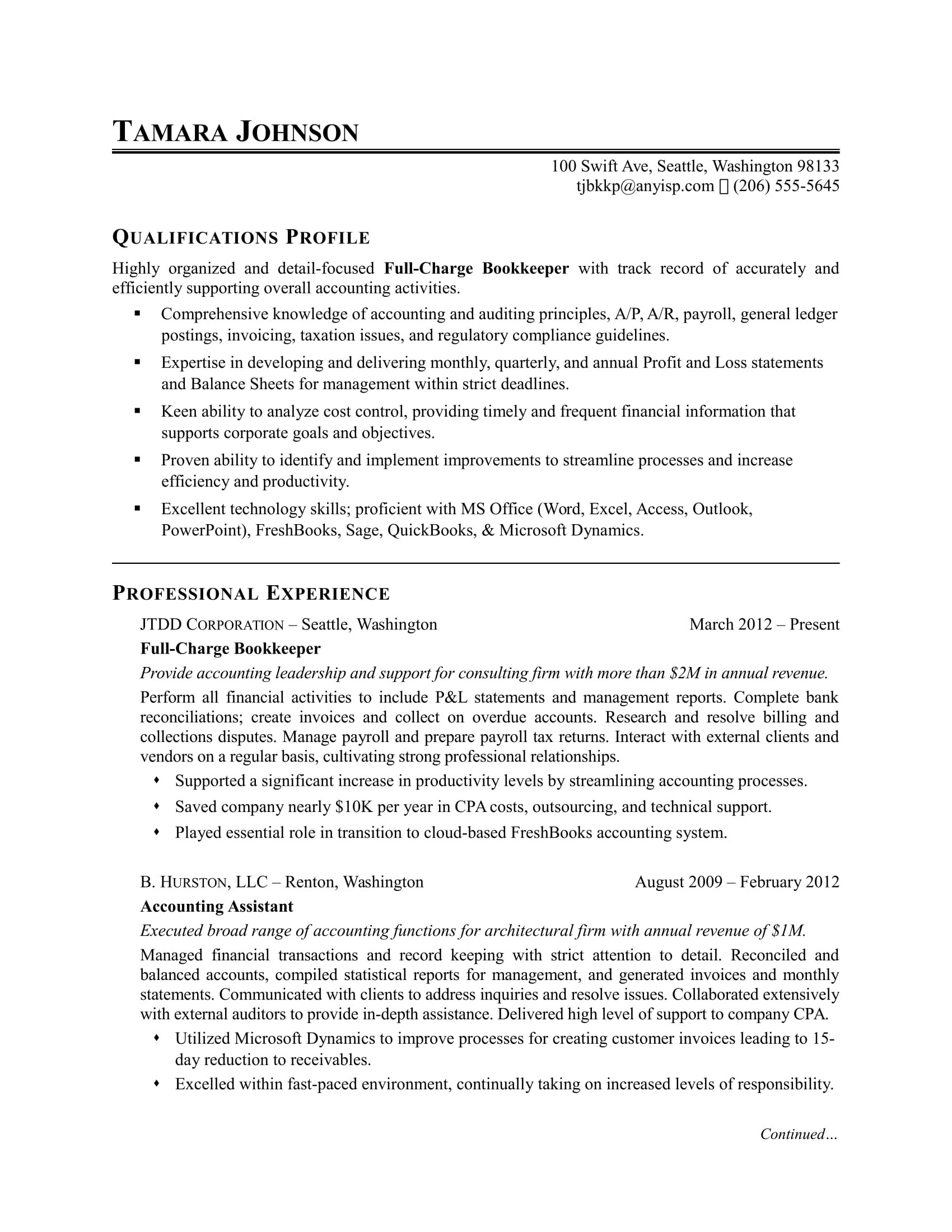 Sample Resume for Newly Passed Cpa Bookkeeper Resume Sample Monster.com