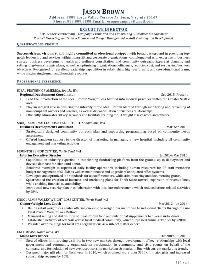 Sample Resume for Nonprofit Board Position Executive Director Resume Example Resume Professional Writers