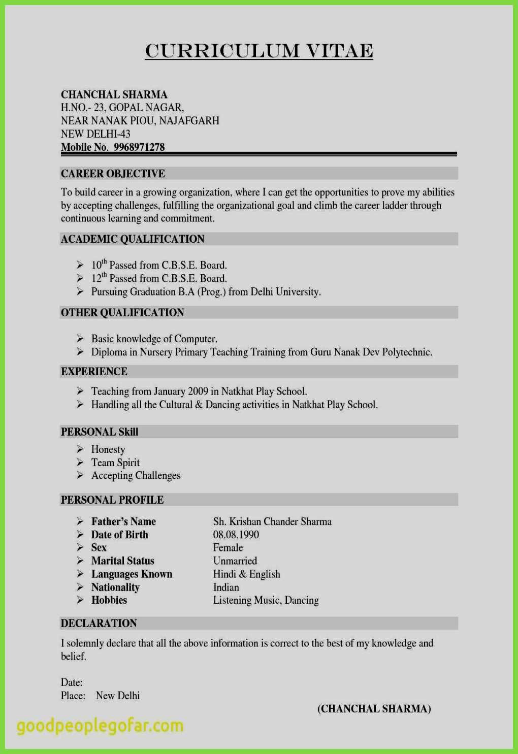 Sample Resume for Play School Teacher Fresher B.com Resume Templates Inspiring Photos 14 Awesome New Resume …
