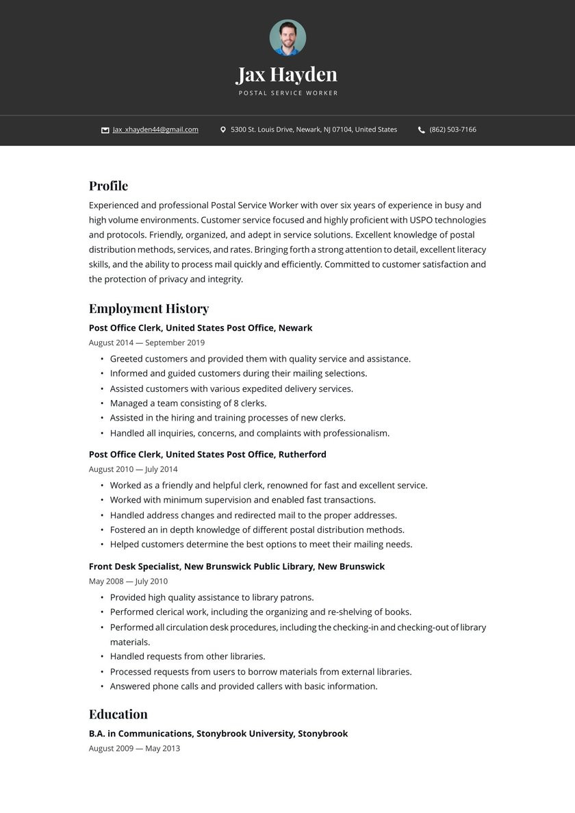 Sample Resume for Post Office Job Postal Service Worker Resume Examples & Writing Tips 2021 (free Guide)