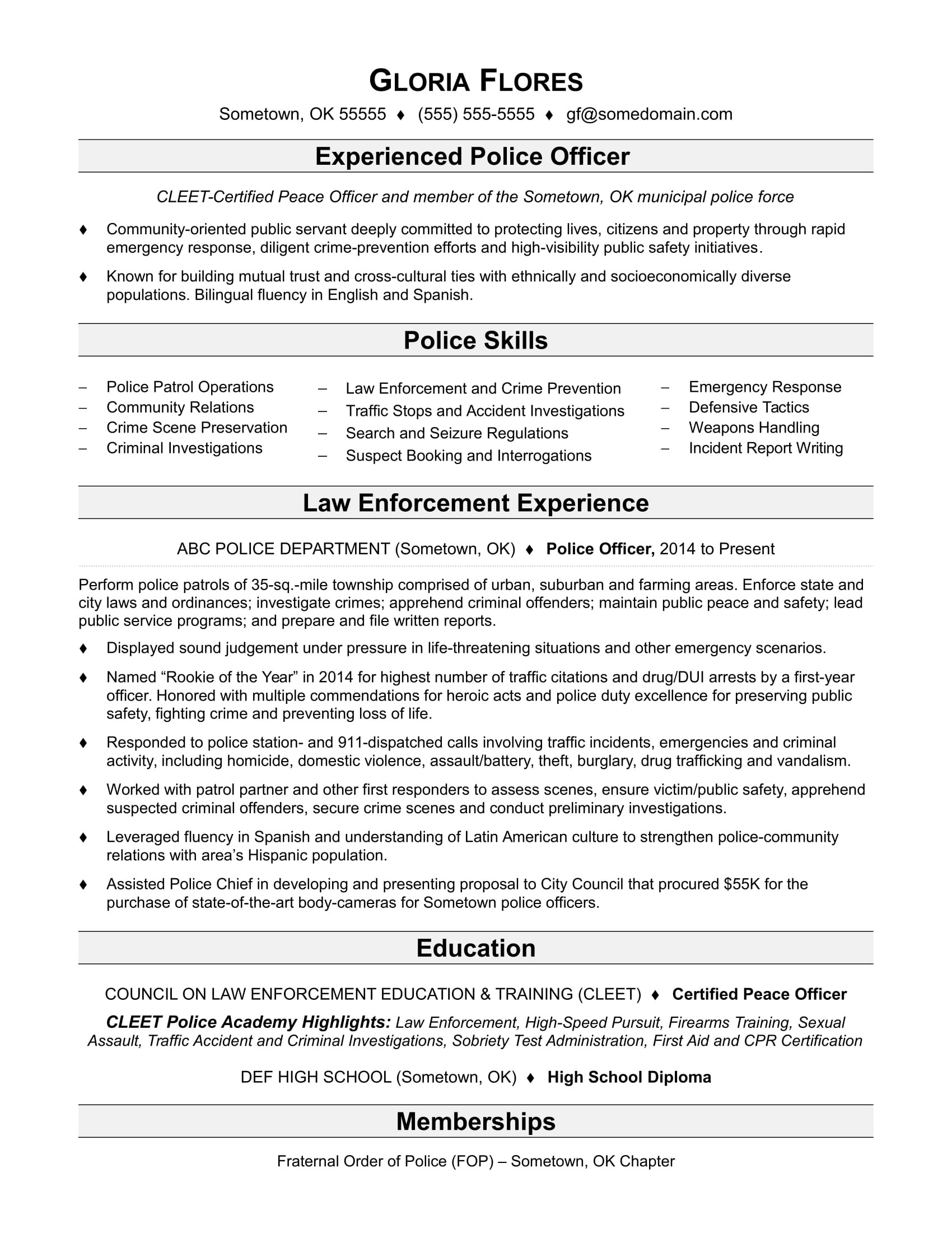 Sample Resume for Retired Police Officer Police Officer Resume Sample Monster.com