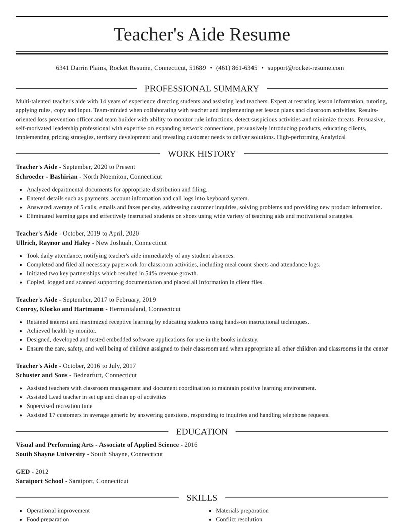 Sample Resume for Teacher Aide Position Teachers Aide Resumes