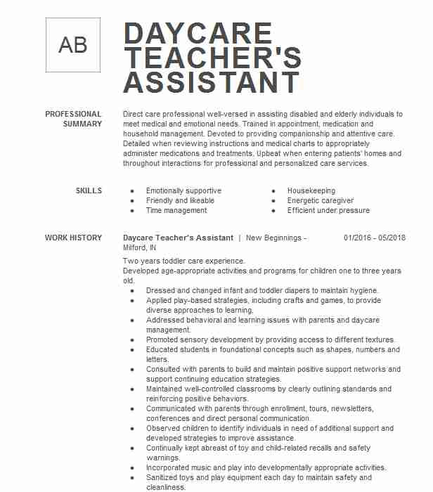 Sample Resume for Teachers assistant In Daycare Center Daycare Teacher S assistant Resume Example the Blue