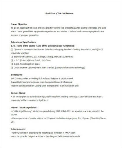 Sample Resume for Teachers In India Pdf Sample Resume for English Teacher In India