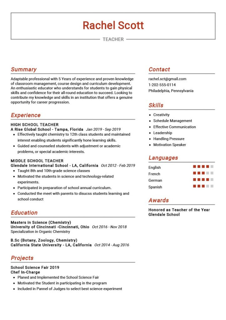Sample Resume for Teaching Job with Experience Teacher Resume Example Free Pdf [2020] Maxresumes