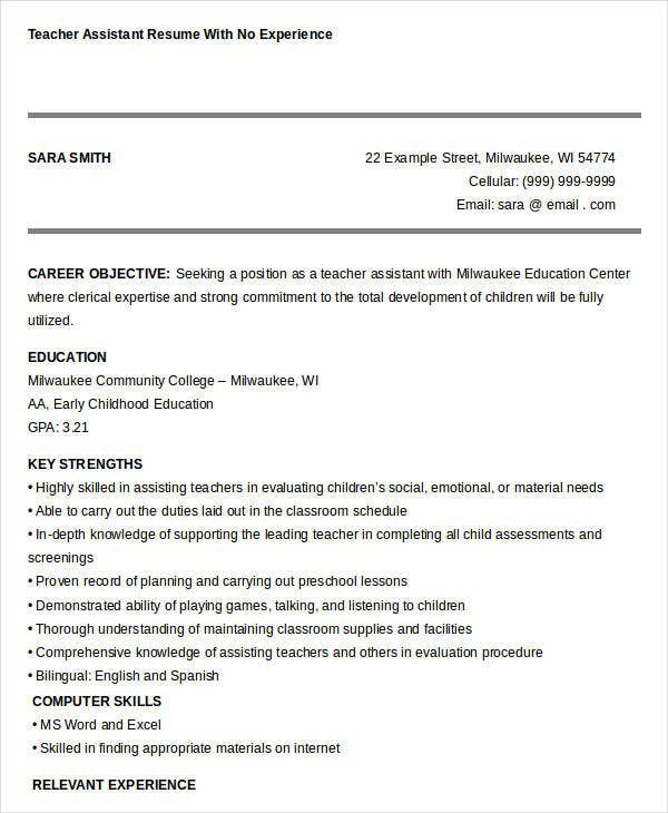 Sample Resume for Teaching Position with No Experience 23 Professional Teacher Resume Templates Pdf Doc