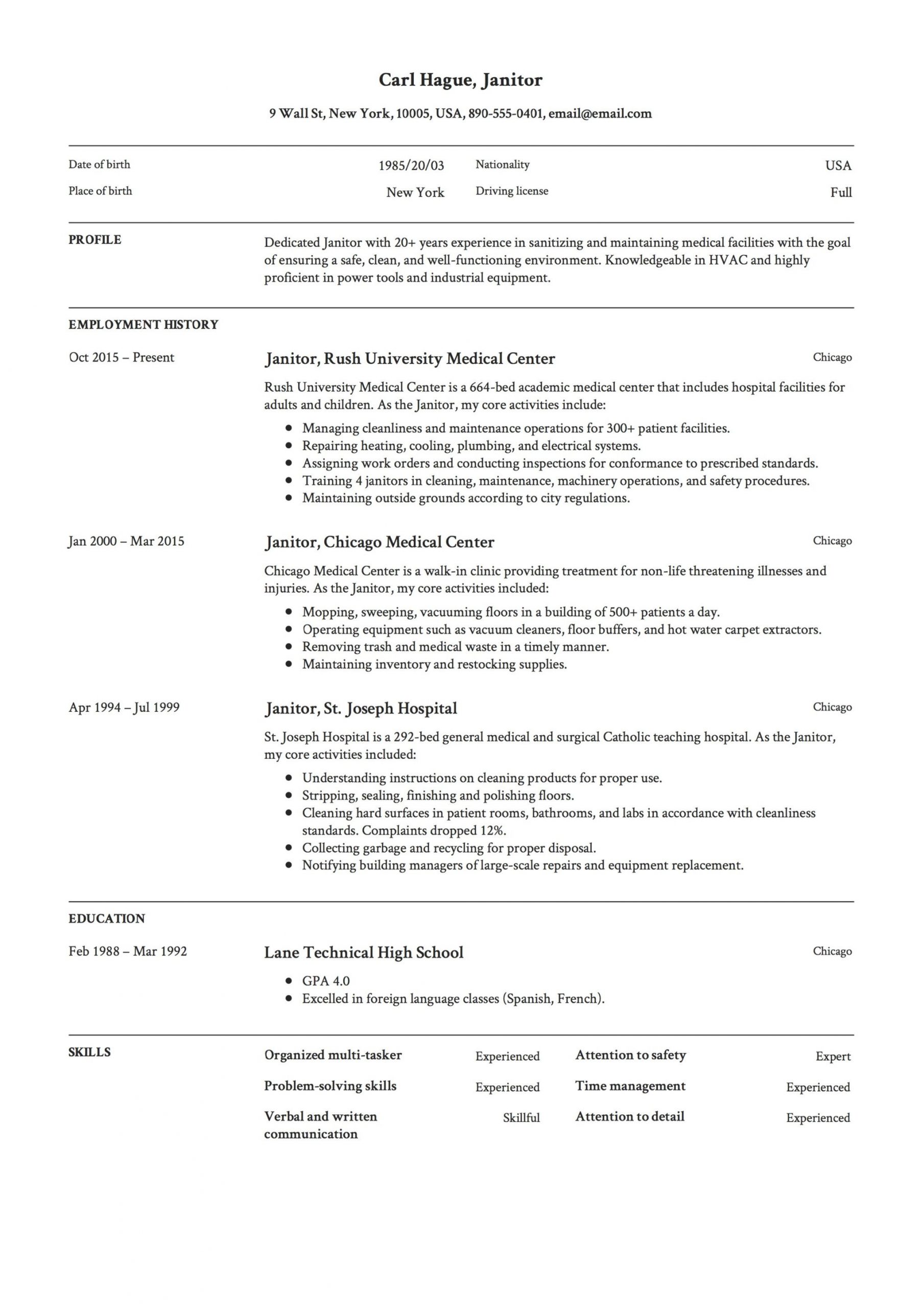 Sample Resume Objective for Janitorial Position Janitor Cv Sample September 2021