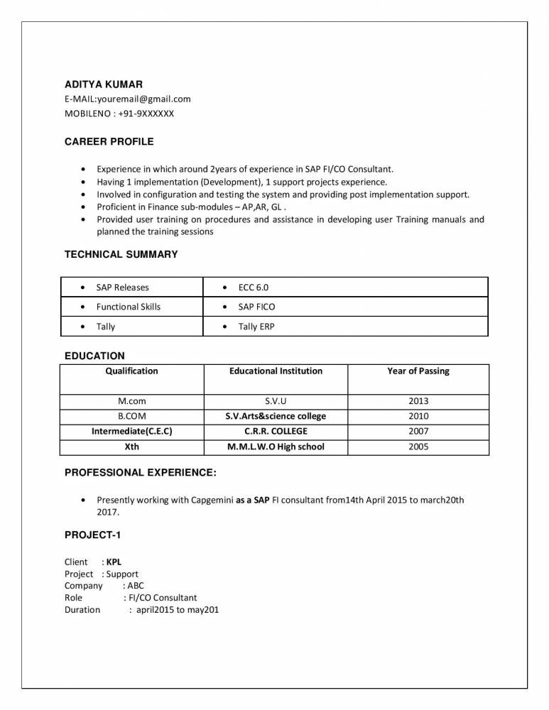 Sap Abap Sample Resume for 2 Years Experience Sap Pp Resume for 2 Years Experience to whom It May