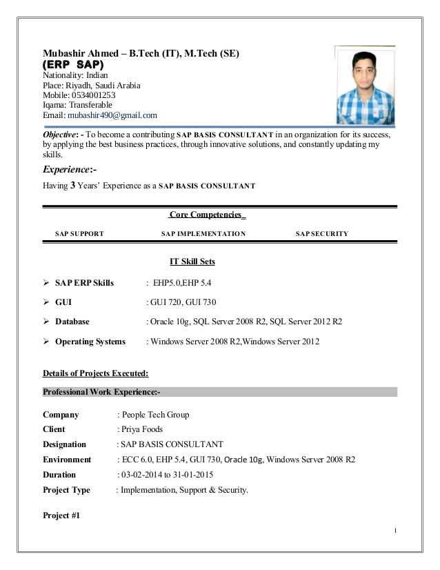Sap Basis Sample Resume for 3 Years Experience Mubashir Ahmed Erp Sap Basis Consultant Resume with 3 Yr Exp Sap Basis Sample Resume for 3 Years Experience Mubashir Ahmed Erp Sap Basis Consultant Resume with 3 Yr Exp