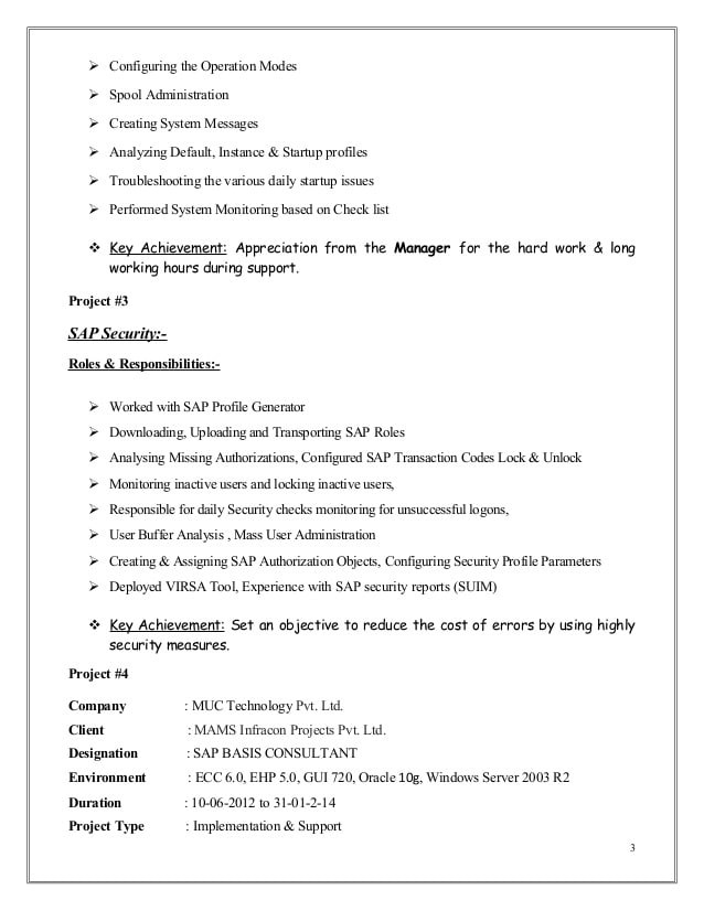 Sap Basis Sample Resume for 3 Years Experience Mubashir Ahmed Erp Sap Basis Consultant Resume with 3 Yr Exp