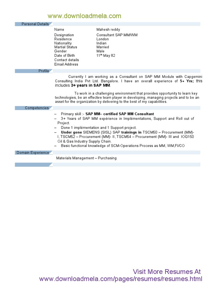 Sap Basis Sample Resume for 3 Years Experience Sap Mm Module Resume with 3 Years Experience