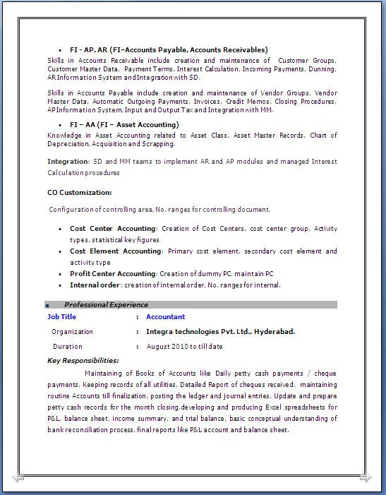 Sap Fico Sample Resume for Experienced Sap Fico Resume 3 Years Experience