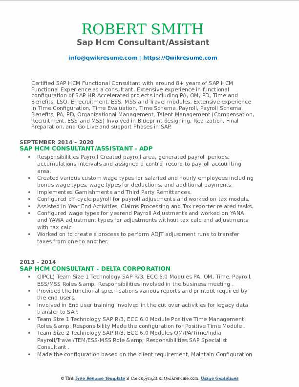 Sap Hcm Resume Samples for Freshers Sap Hcm Consultant Resume Samples