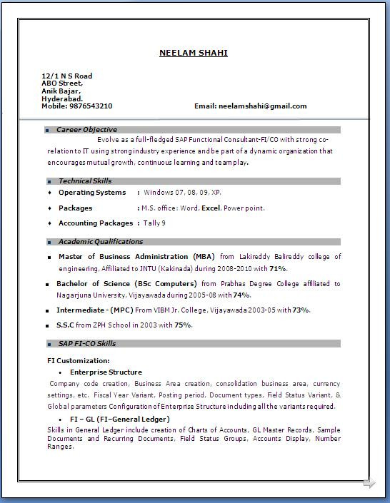 Sap Mm Sample Resume 3 Years Experience Sap Fico Resume 3 Years Experience