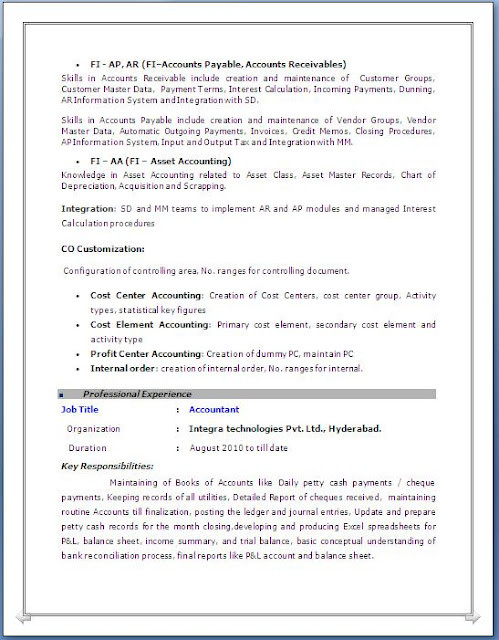 Sap Mm Sample Resume 3 Years Experience Sap Fico Resume 3 Years Experience